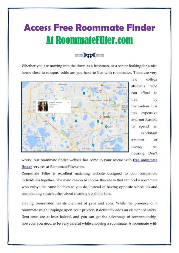 Access Free Roommate Finder At RoommateFilter.com