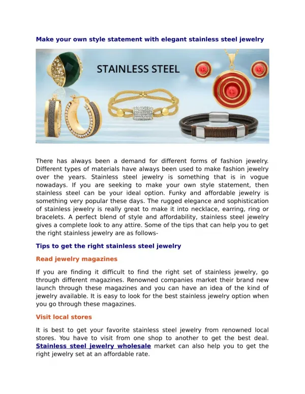 Make your own style statement with elegant stainless steel jewelry