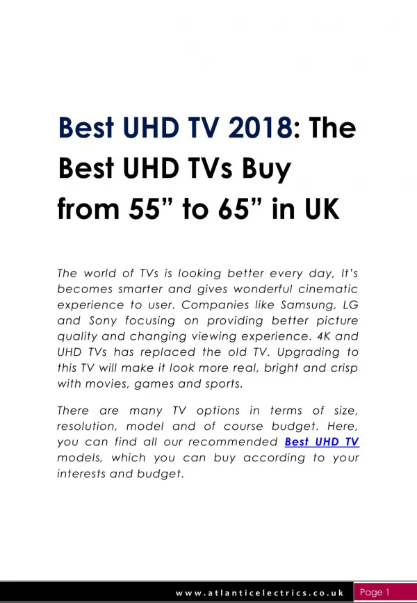The Best UHD TVs Buy from 55â€ to 65â€ in UK