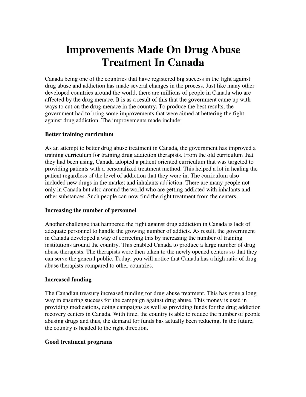improvements made on drug abuse treatment