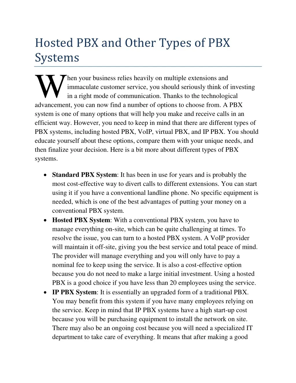 hosted pbx and other types of pbx systems w