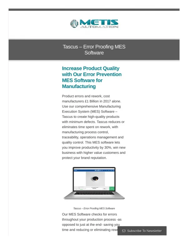 Tascus – Error Proofing MES Software - Metis Automation Ltd
