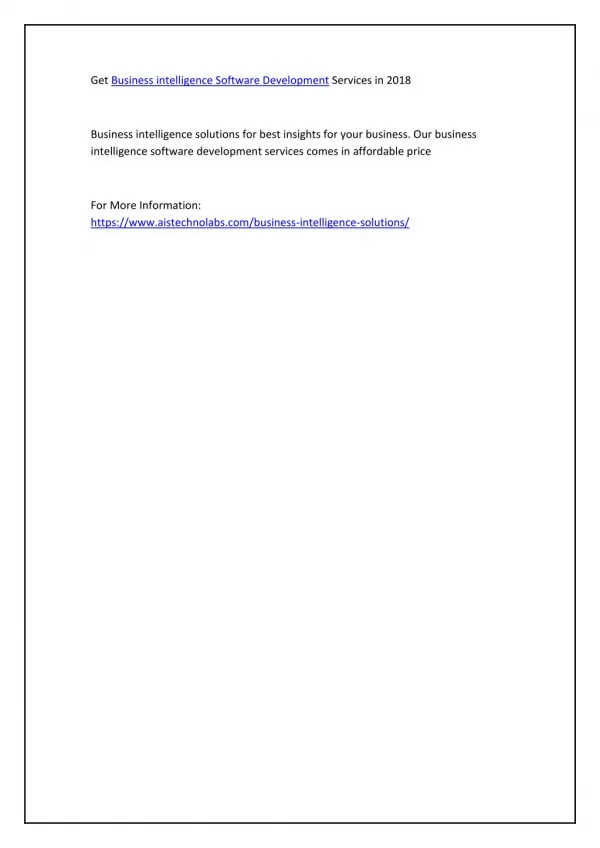 Get Business intelligence Software Development Services in 2018