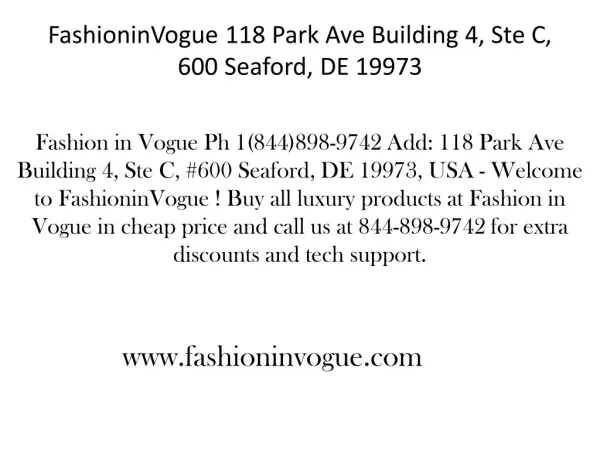 FashioninVogue 118 Park Ave Building 4, Ste C, 600 Seaford, DE 19973