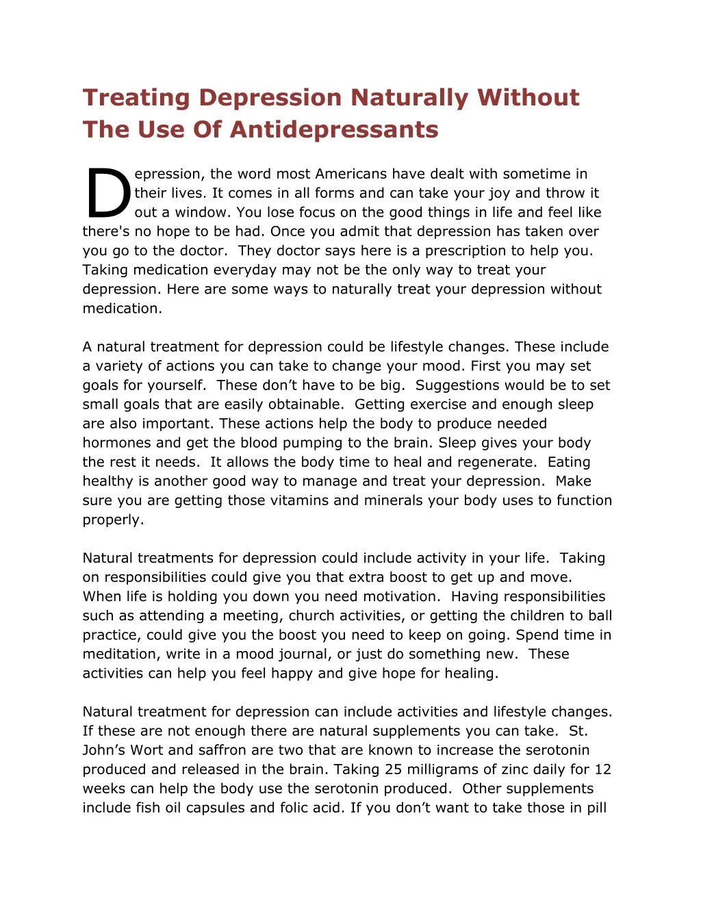 treating depression naturally without