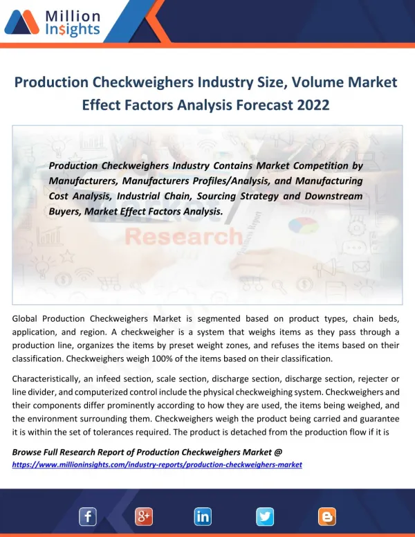 Production Checkweighers Industry Key Raw Materials, Market Effect Factors Forecast 2022