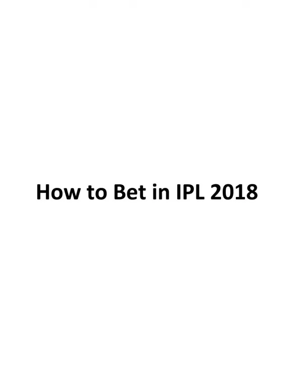 How to Bet in IPL 2018