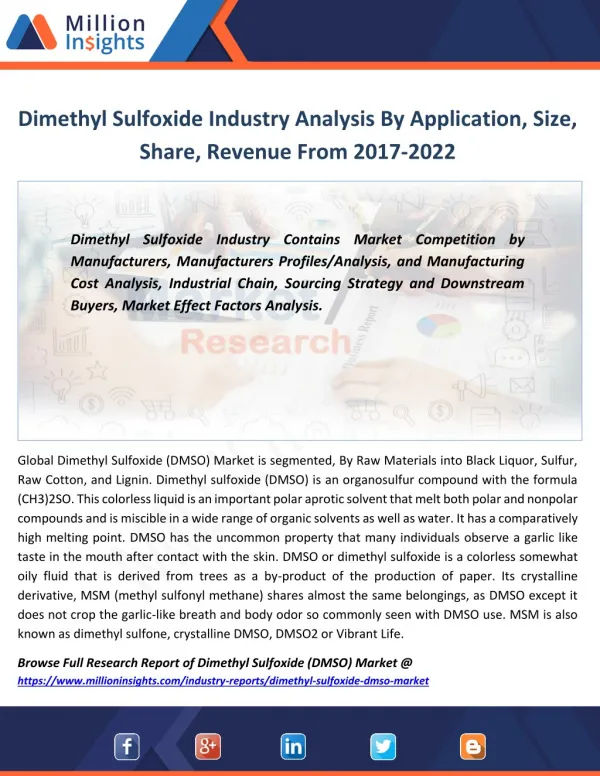 Dimethyl Sulfoxide Industry Growth rate, Downstream Buyers, Price Trend Forecast 2022