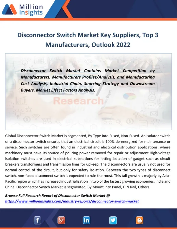 Disconnector Switch Market Application, Competitors, Overview From 2017-2022