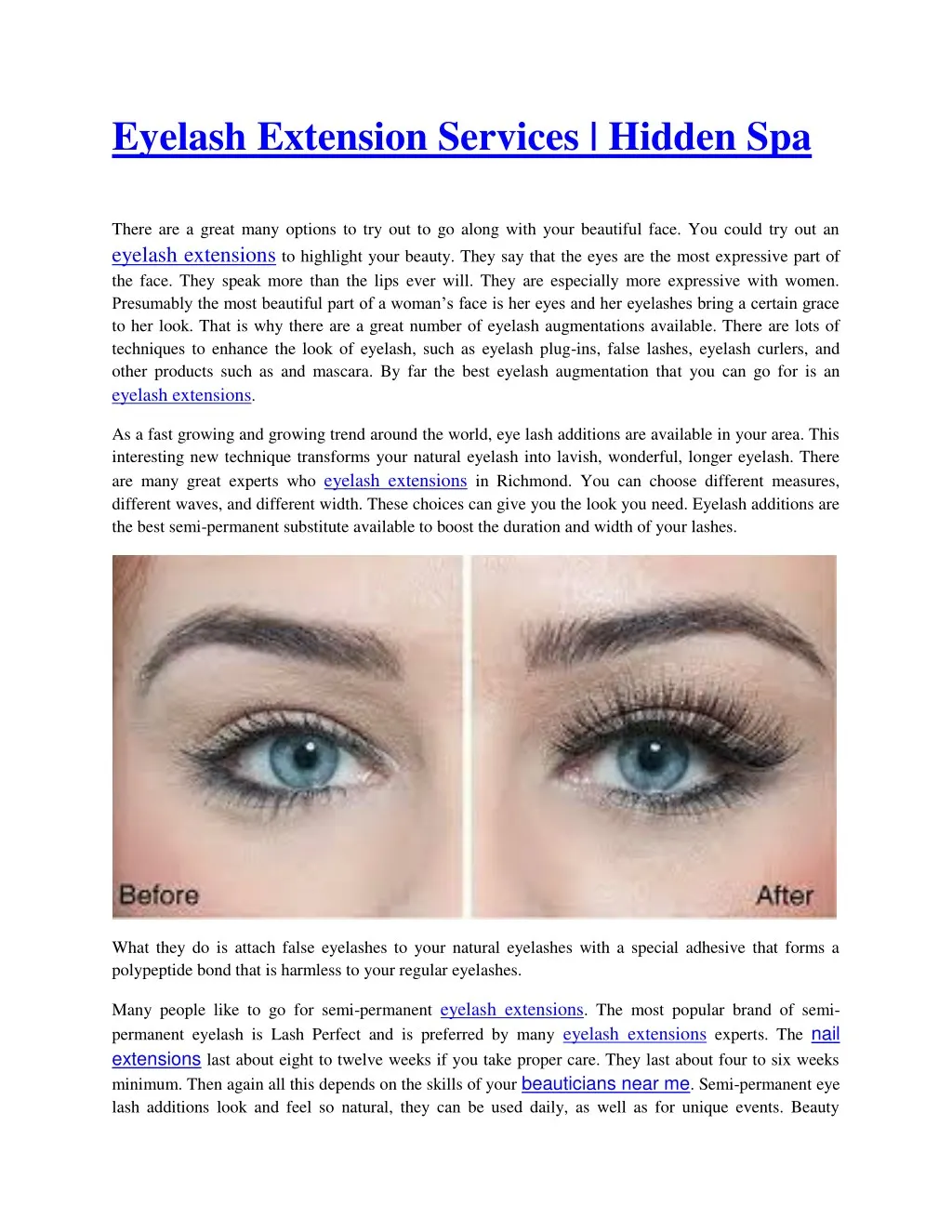 eyelash extension services hidden spa