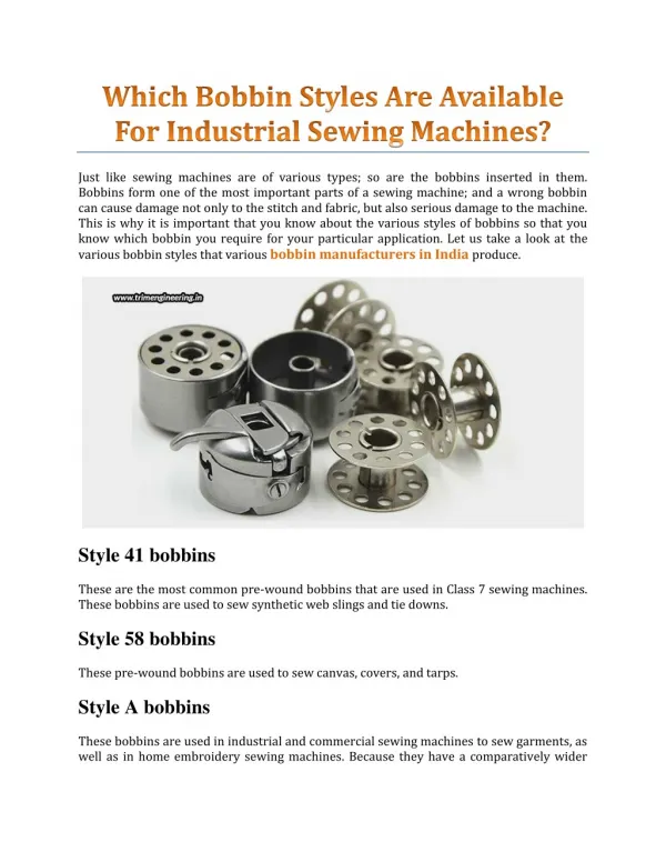 Which Bobbin Styles Are Available For Industrial Sewing Machines? - Trim Engineering Services