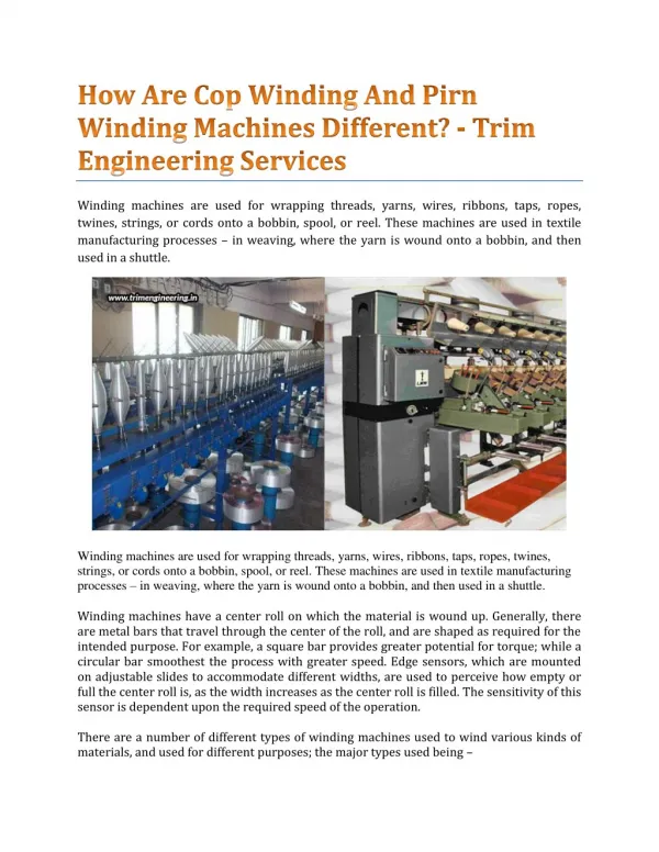 How Are Cop Winding And Pirn Winding Machines Different? - Trim Engineering Services