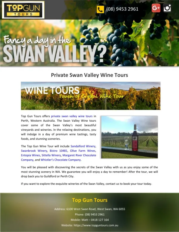 Private Swan Valley Wine Tours