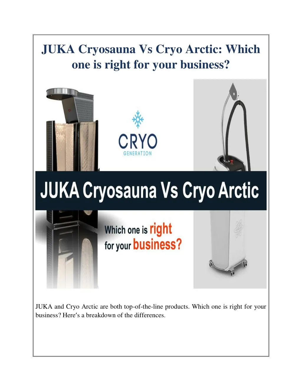 juka cryosauna vs cryo arctic which one is right