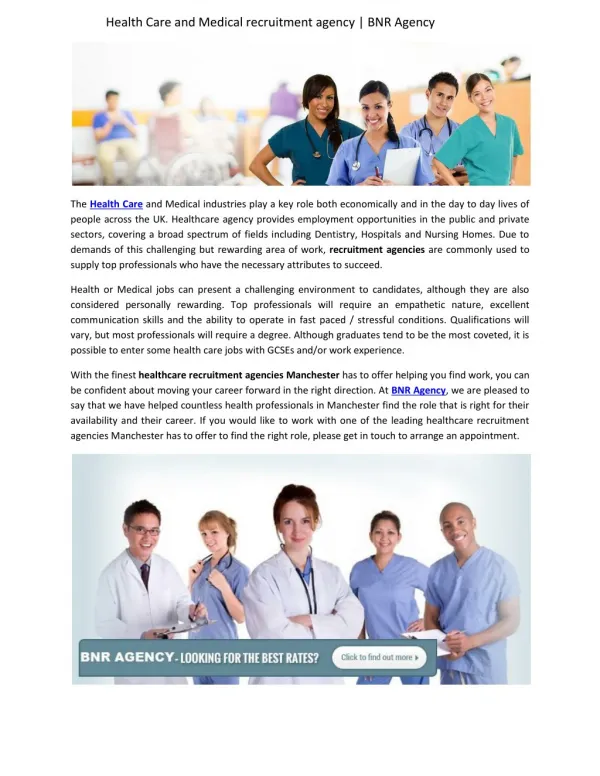 Health Care and Medical recruitment agency | BNR Agency