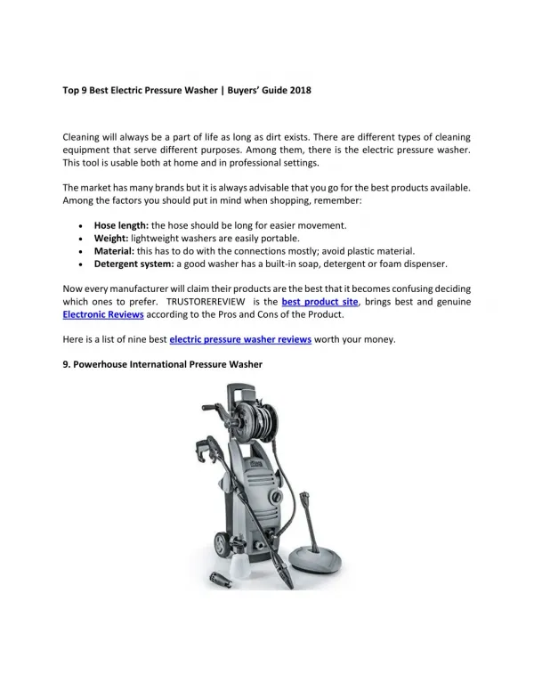 Electric Pressure Washer Reviews | Electronic pressure Washer Reviews