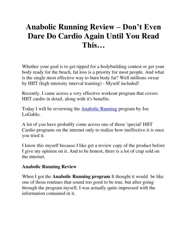 Anabolic Running Review â€“ Donâ€™t Even Dare Do Cardio Again Until You Read Thisâ€¦