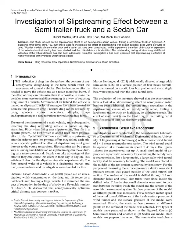 Investigation of Slipstreaming Effect between a Semi trailer-truck and a Sedan Car