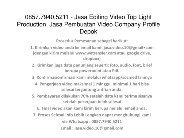 0857.7940.5211 - Jasa Editing Video , Jasa Video Shooting Jakarta Selatan