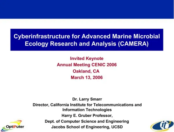 Cyberinfrastructure for Advanced Marine Microbial Ecology Research and Analysis CAMERA