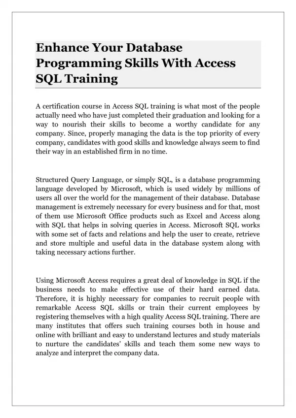 Enhance Your Database Programming Skills With Access SQL Training