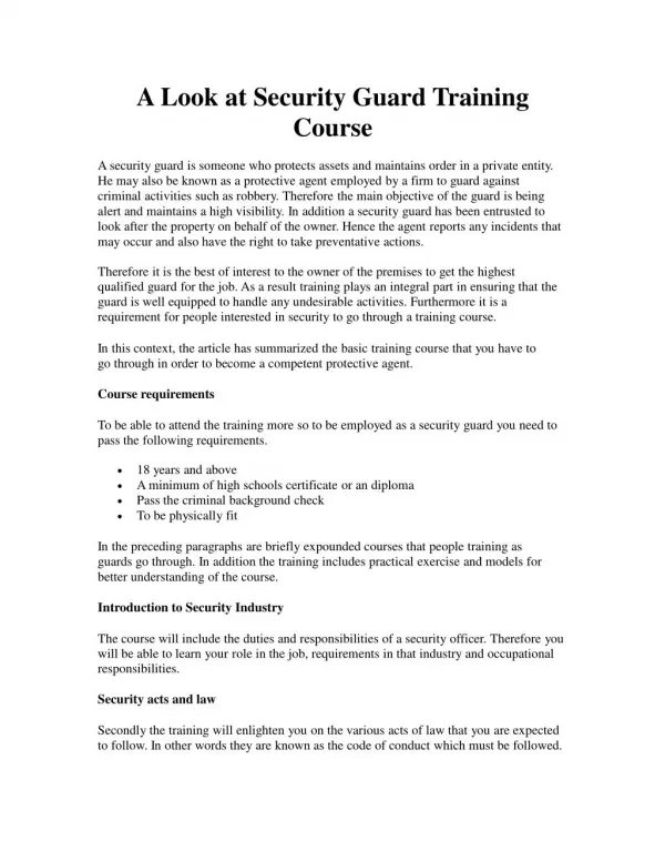 A Look at Security Guard Training Course