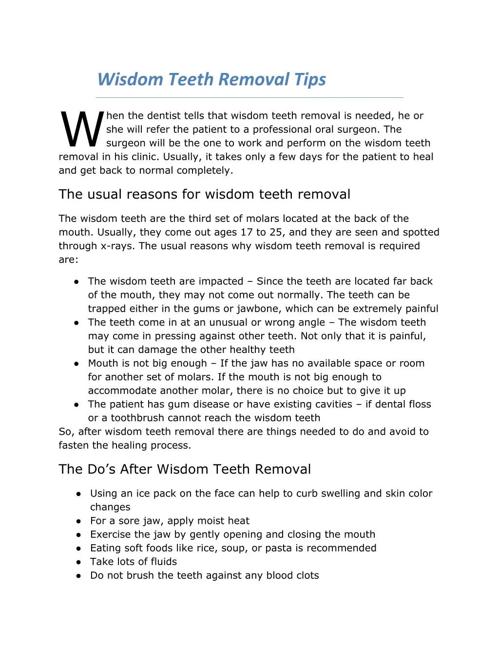 wisdom teeth removal tips w