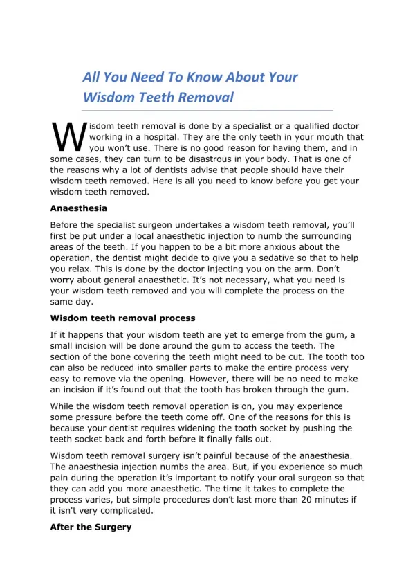 All You Need To Know About Your Wisdom Teeth Removal