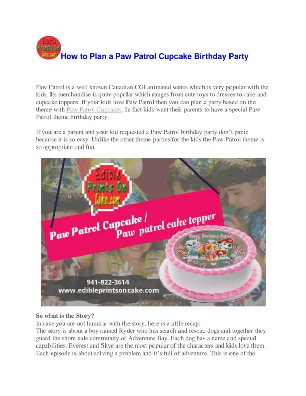Paw Patrol Cake Topper | Edible Cake Toppers | Custom Edible Cupcake Toppers