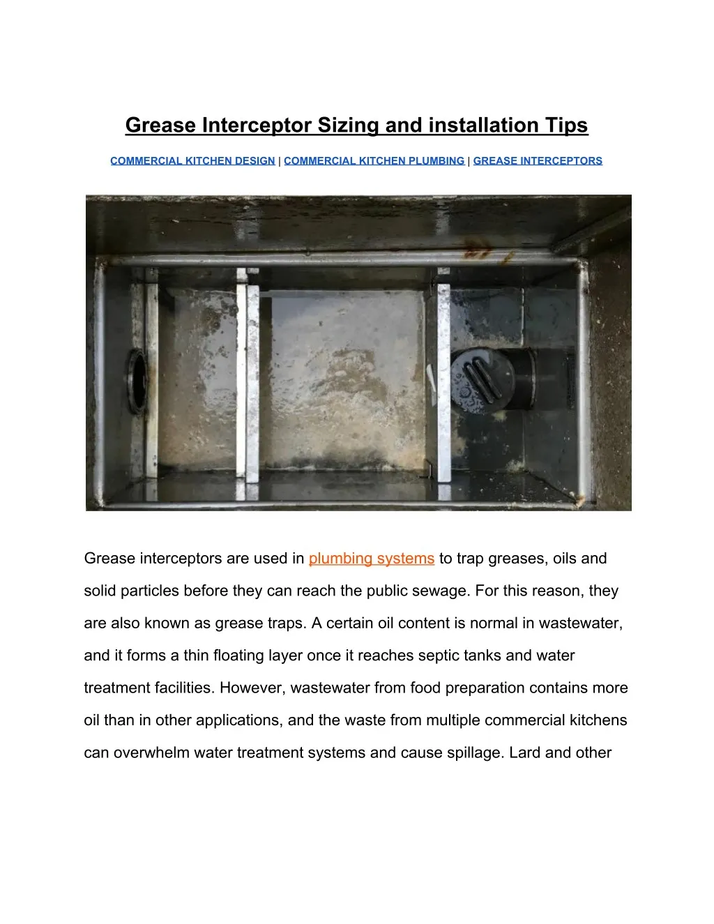 grease interceptor sizing and installation tips