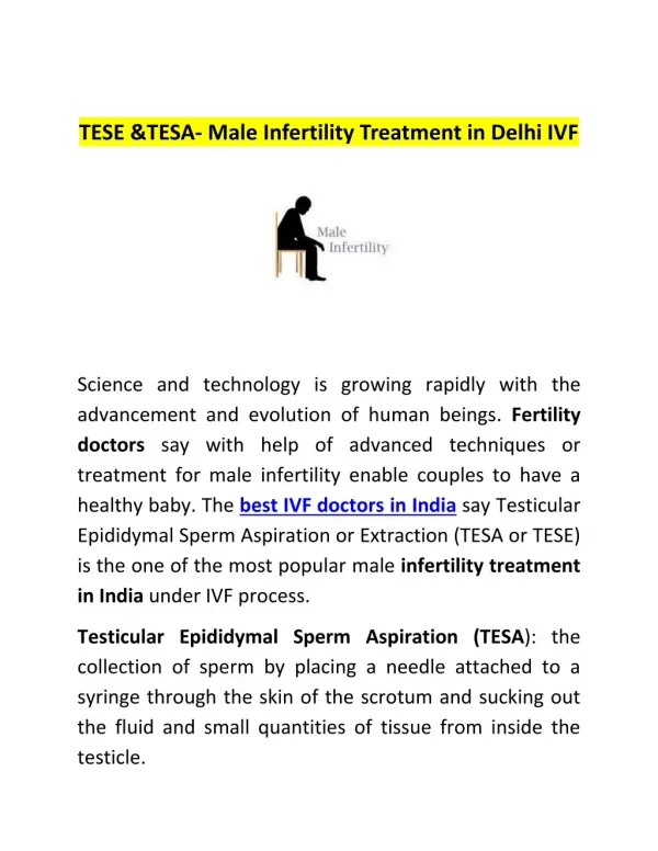 TESE &TESA- Male Infertility Treatment in Delhi IVF