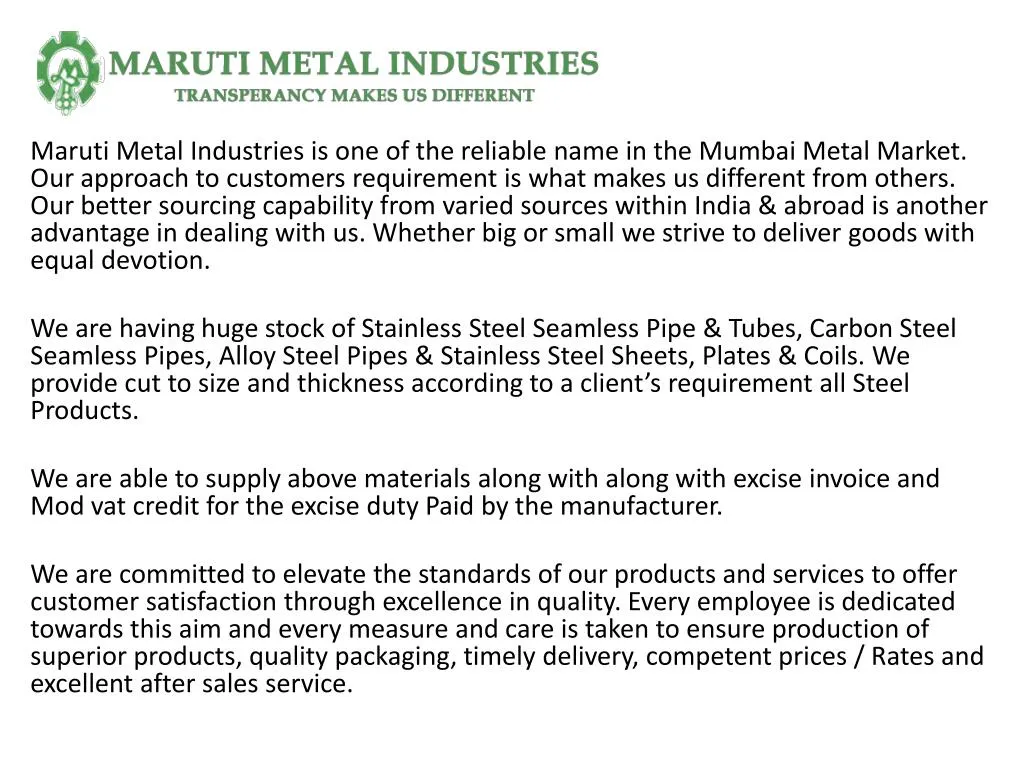 maruti metal industries is one of the reliable