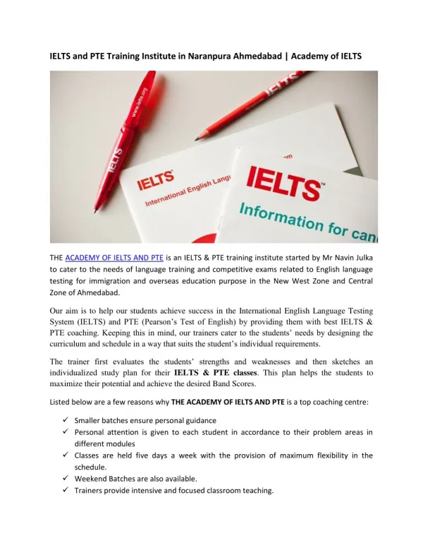 IELTS and PTE Training Institute in Naranpura Ahmedabad