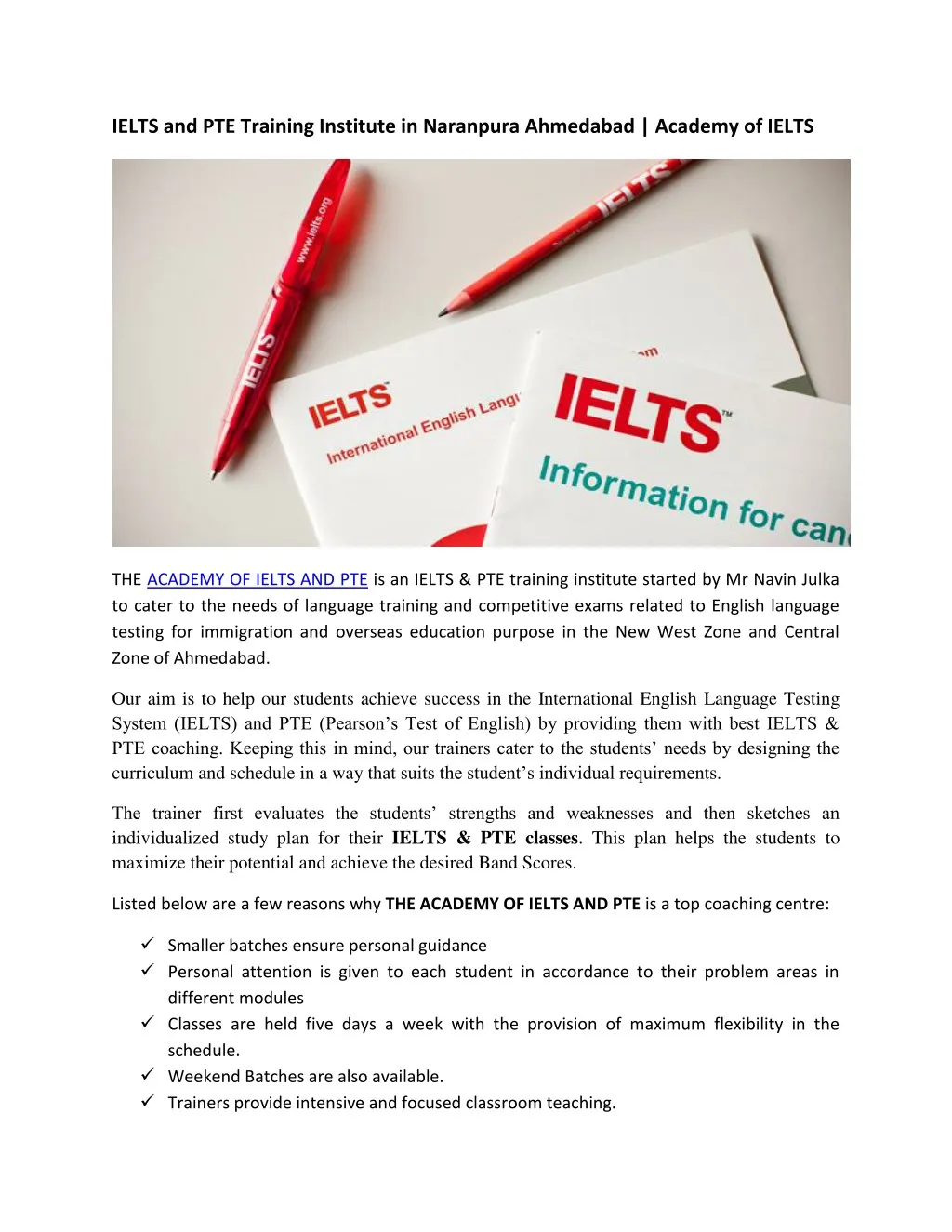 ielts and pte training institute in naranpura