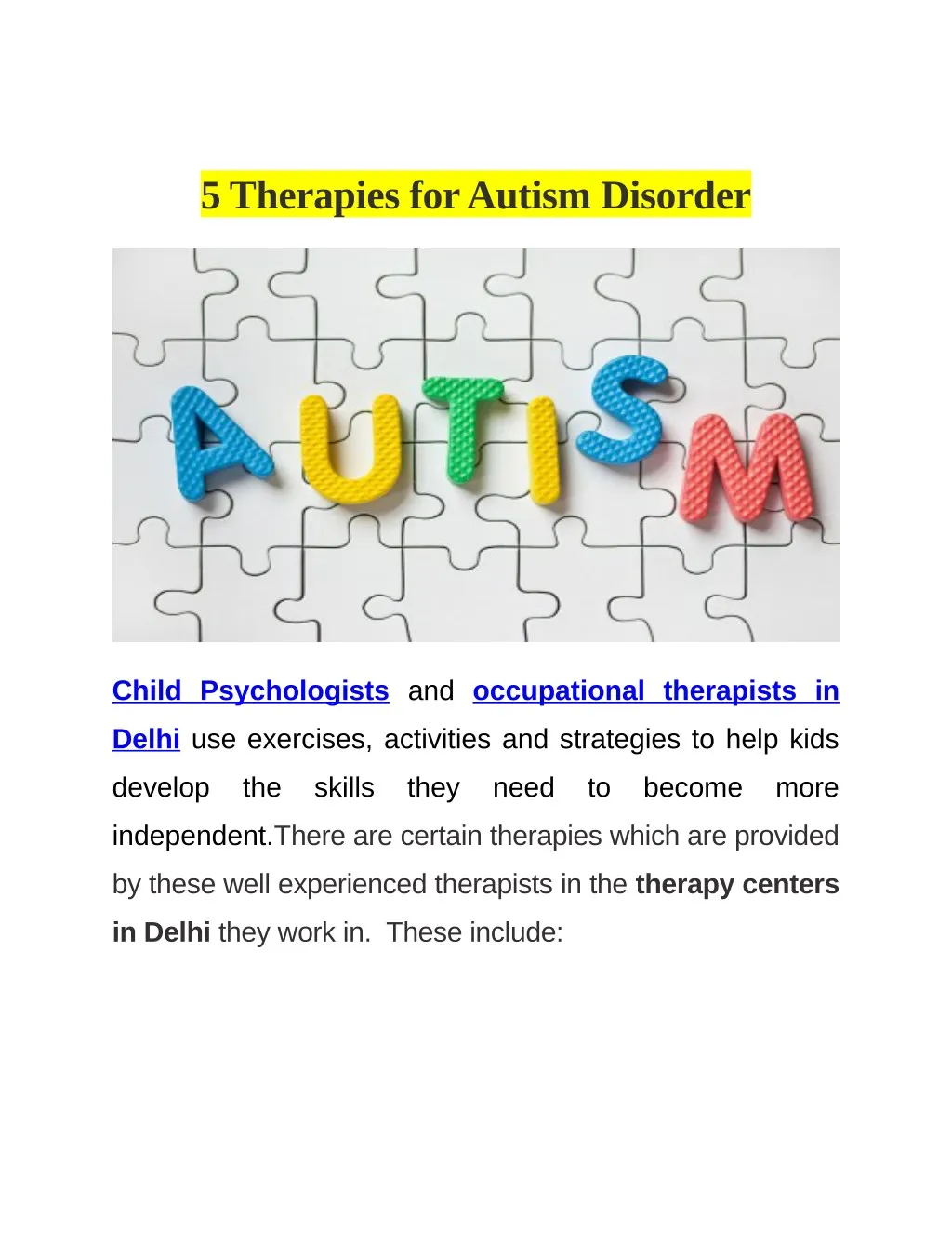 5 therapies for autism disorder