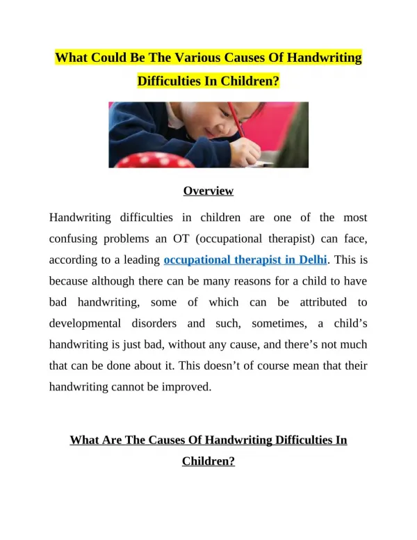 What Could Be The Various Causes Of Handwriting Difficulties In Children?