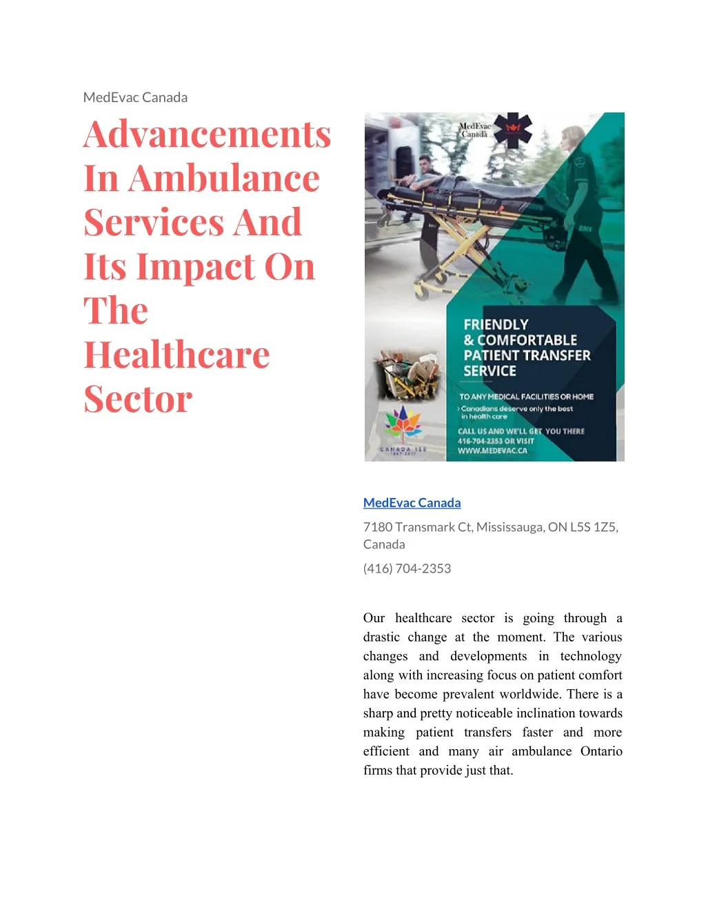 medevac canada advancements in ambulance services