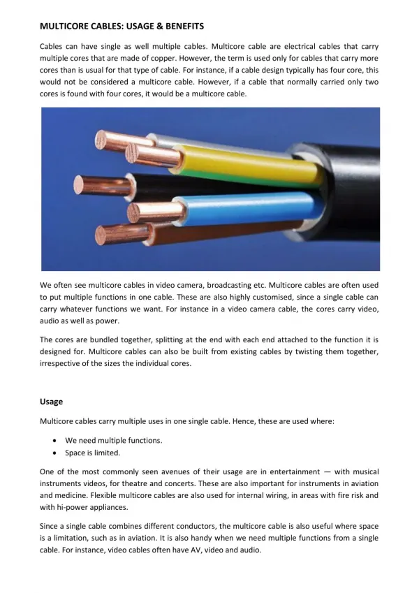 Multicore Cables: Usage & Benefits