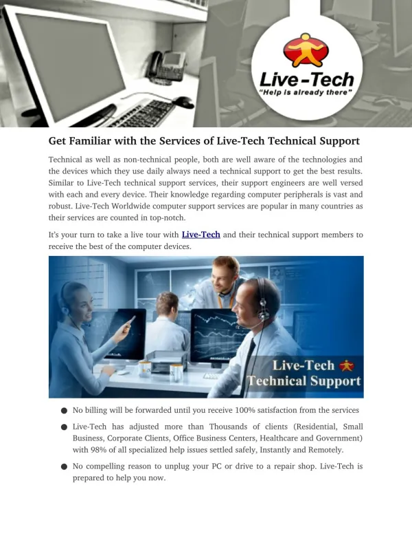 Get Familiar with the Services of LiveÂ­-Tech Technical Support