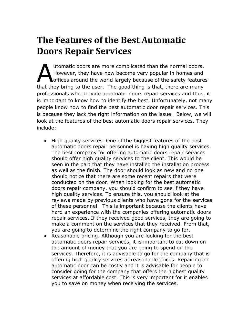 the features of the best automatic doors repair