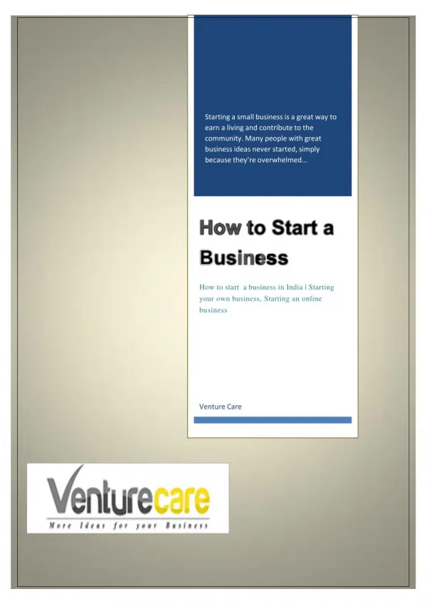 How to Start a Business-Venture care | Starting your own business, Starting an online business