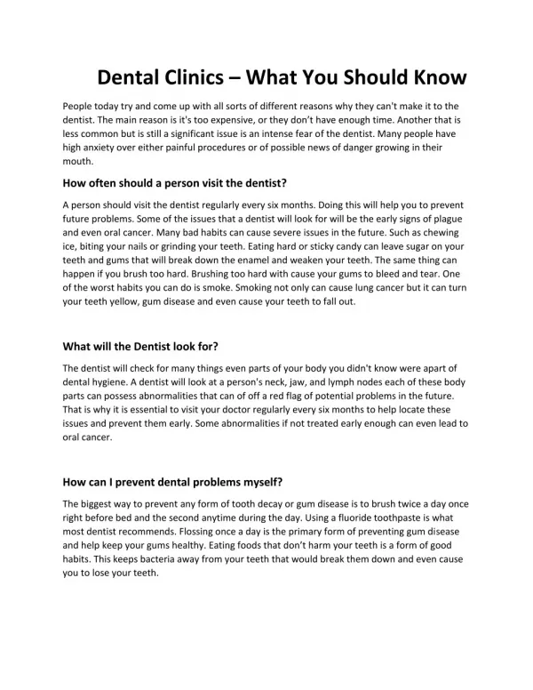 Dental Clinics â€“ What You Should Know