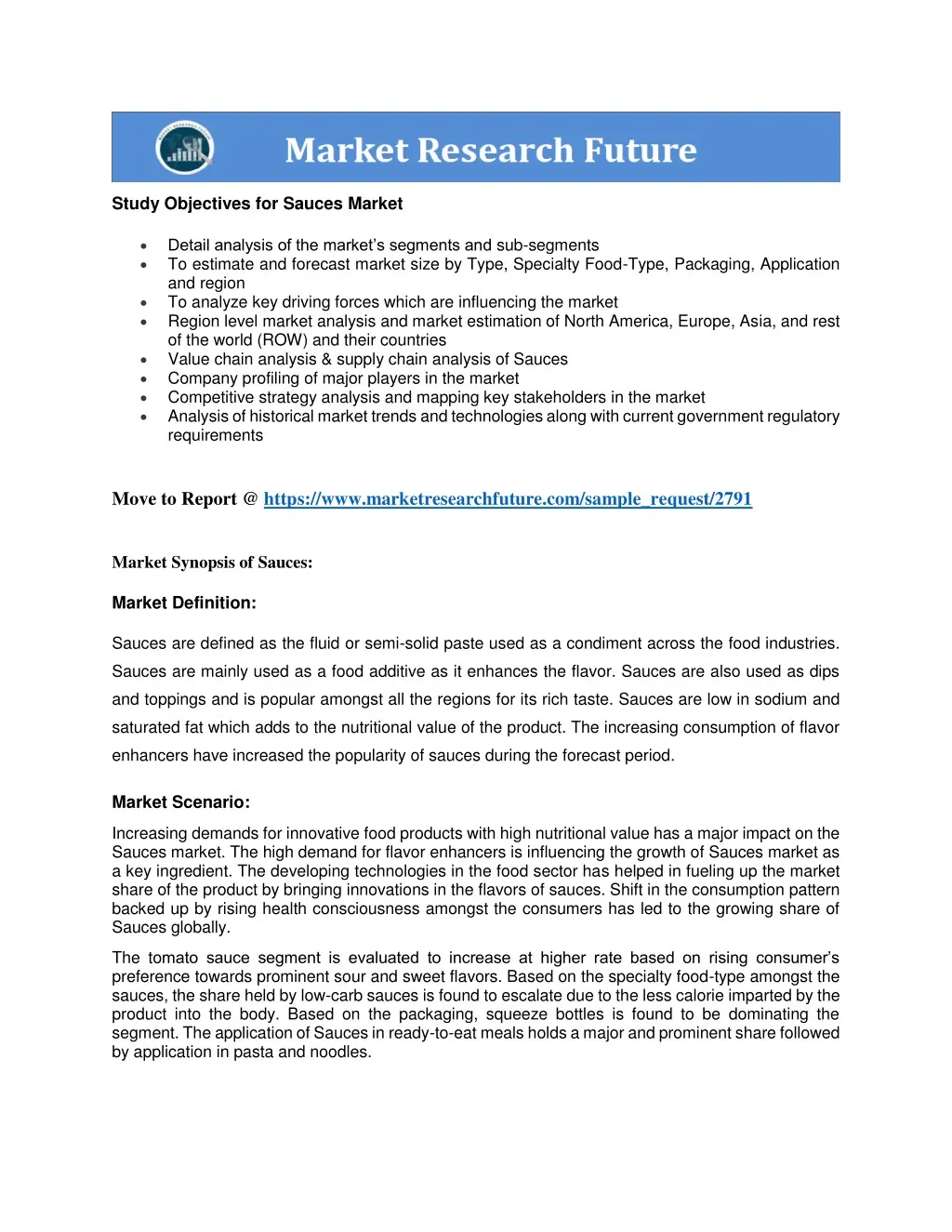 study objectives for sauces market