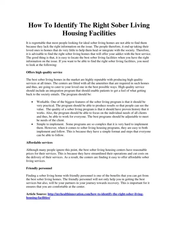 How To Identify The Right Sober Living Housing Facilities