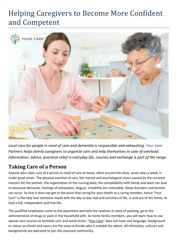 Helping caregivers to become more confident and competent