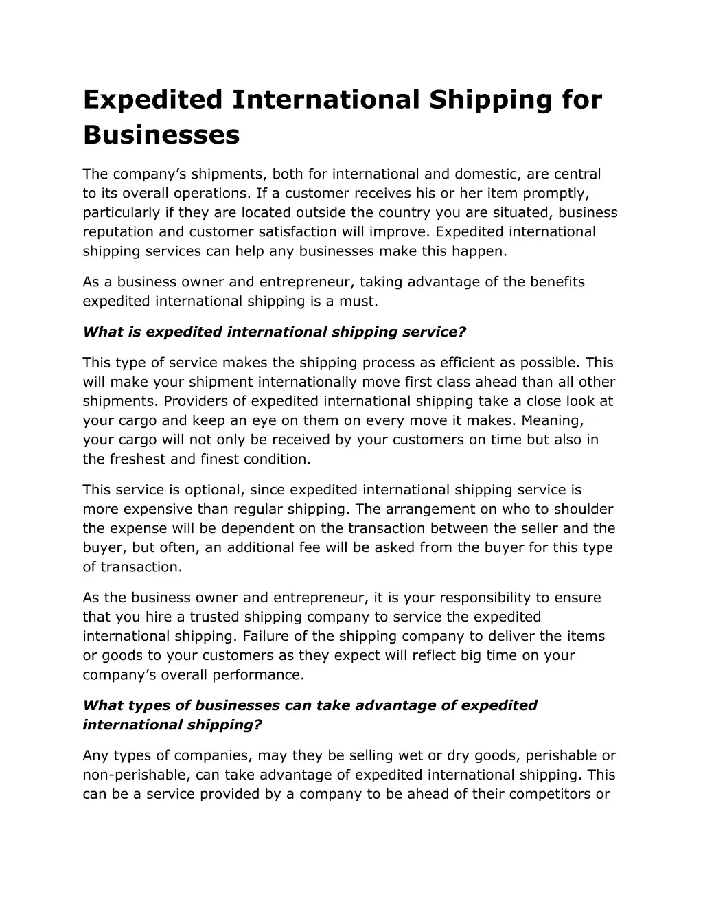 expedited international shipping for businesses