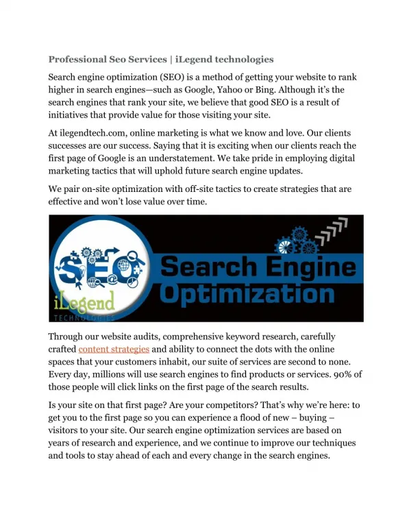 professional seo services ilegend technologies