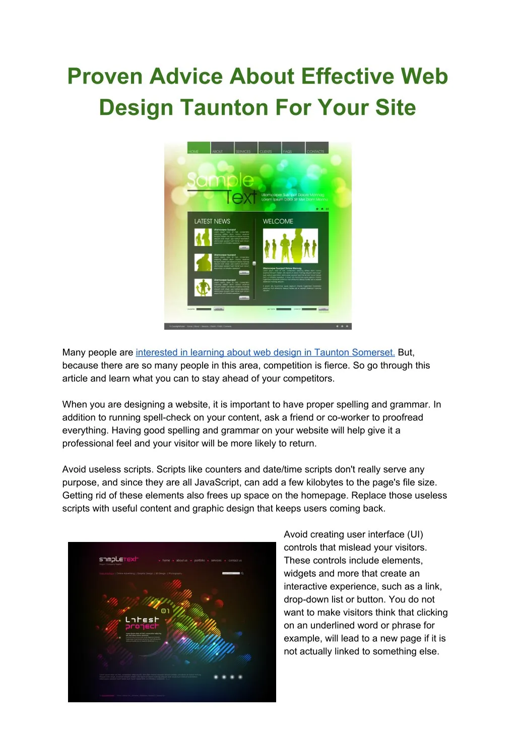 proven advice about effective web design taunton
