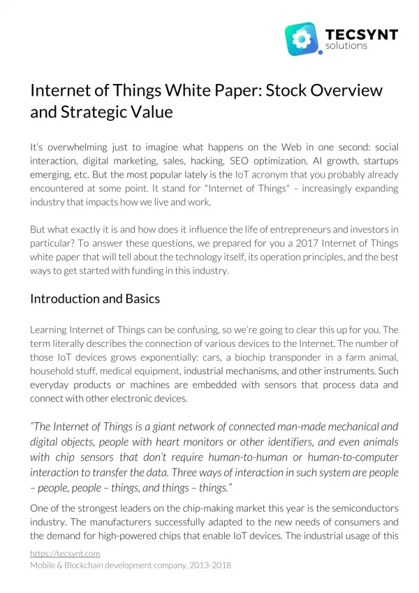 Internet of Things White Paper Stock Overview and Strategic Value