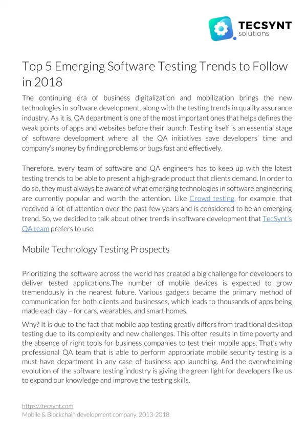 Top 5 Emerging Software Testing Trends to Follow in 2018